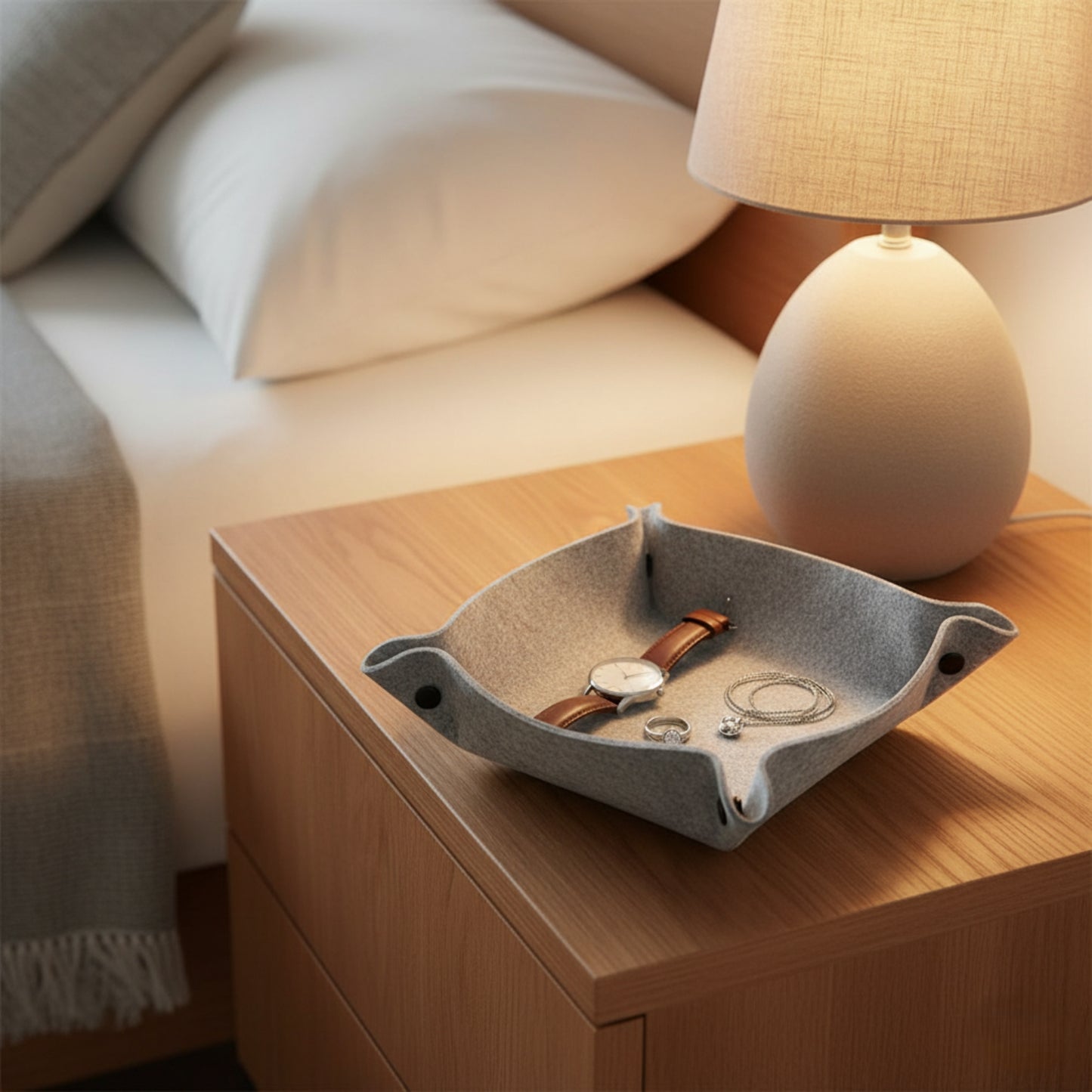 Felt Valet Tray Set (6-Pack) – Foldable Felt Desk Organizer Basket for Home, Office