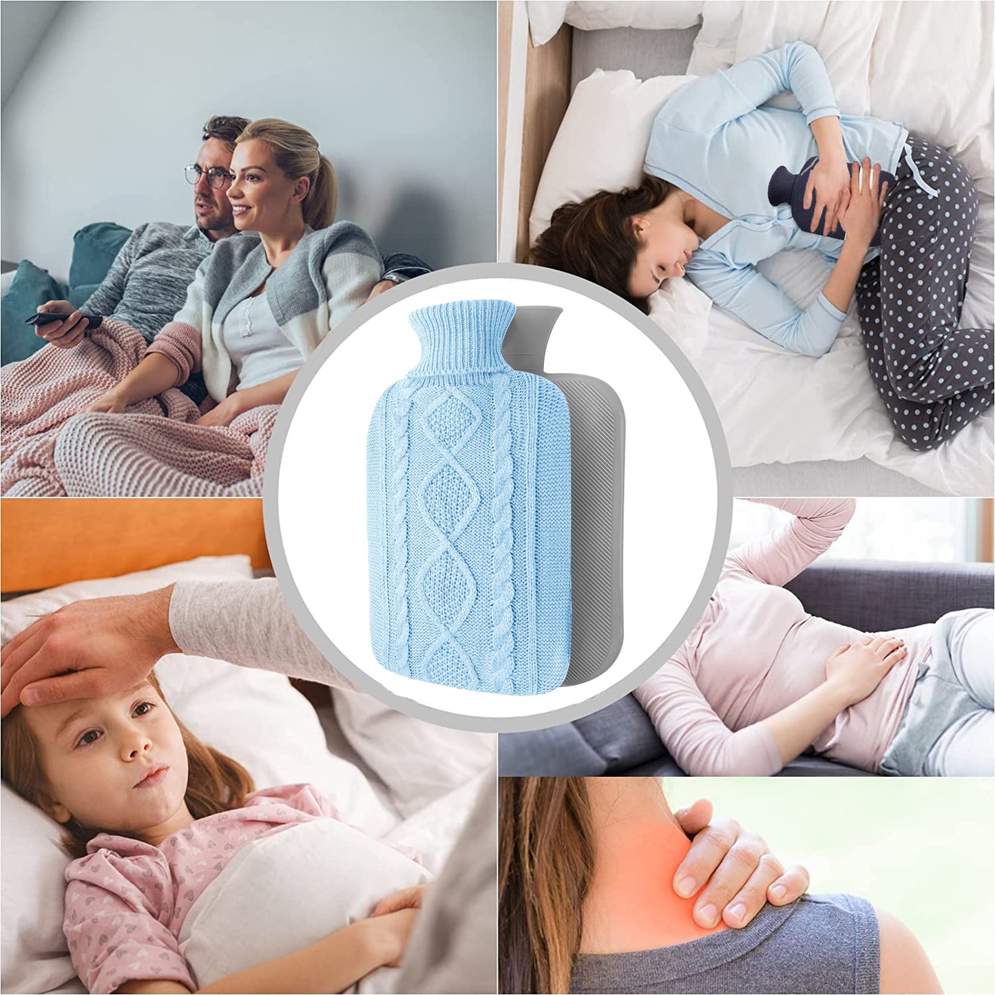 OliviaLiving Classic Knitted Cover Hot Water Bottle for Winter Nights, 2L