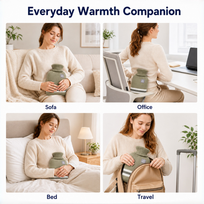 1L Hot Water Bottle with Striped Knit Cover – Compact PVC Hot Water Bag for Everyday Warmth & Comfort