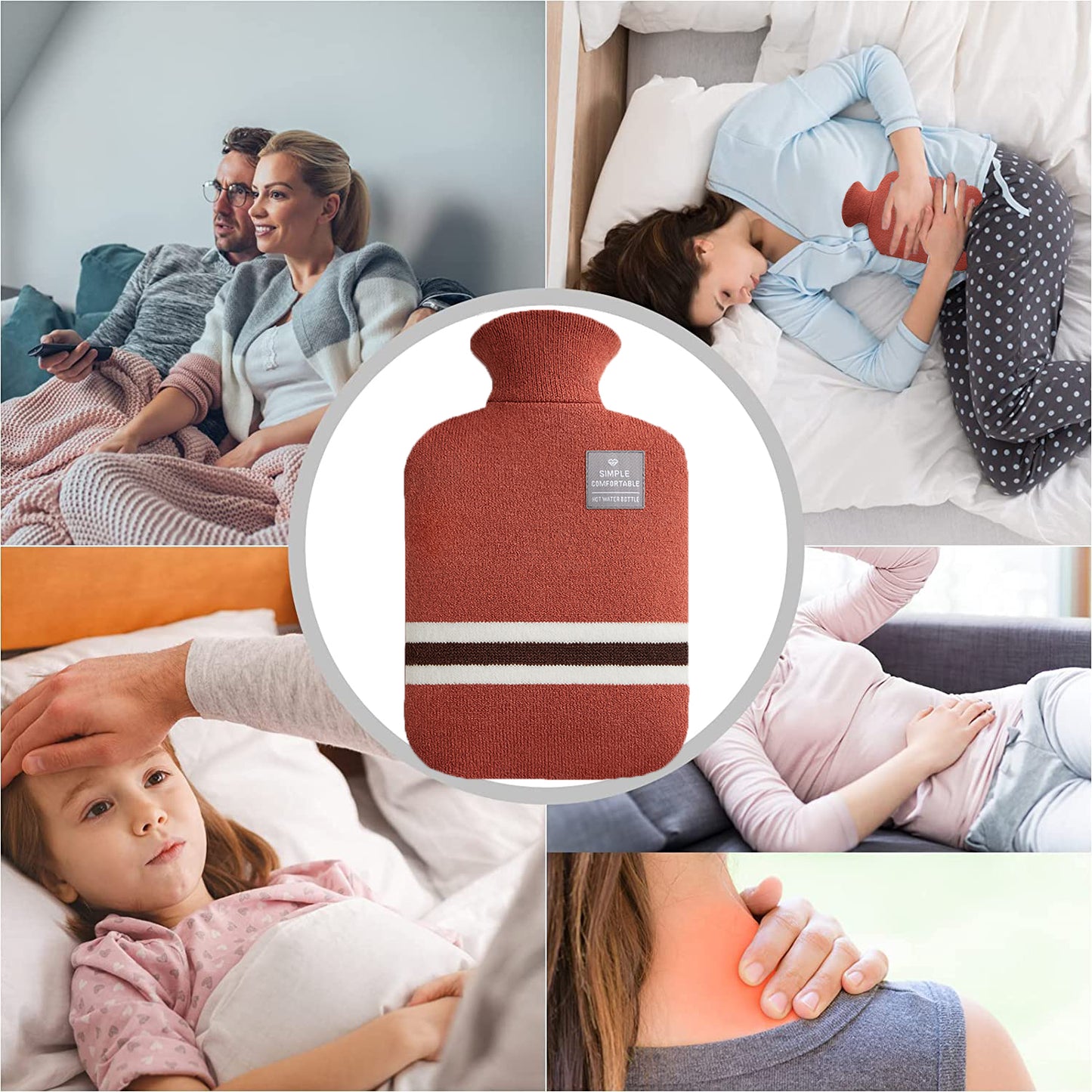 2L Hot Water Bottle & Cold Pack with Striped Cover