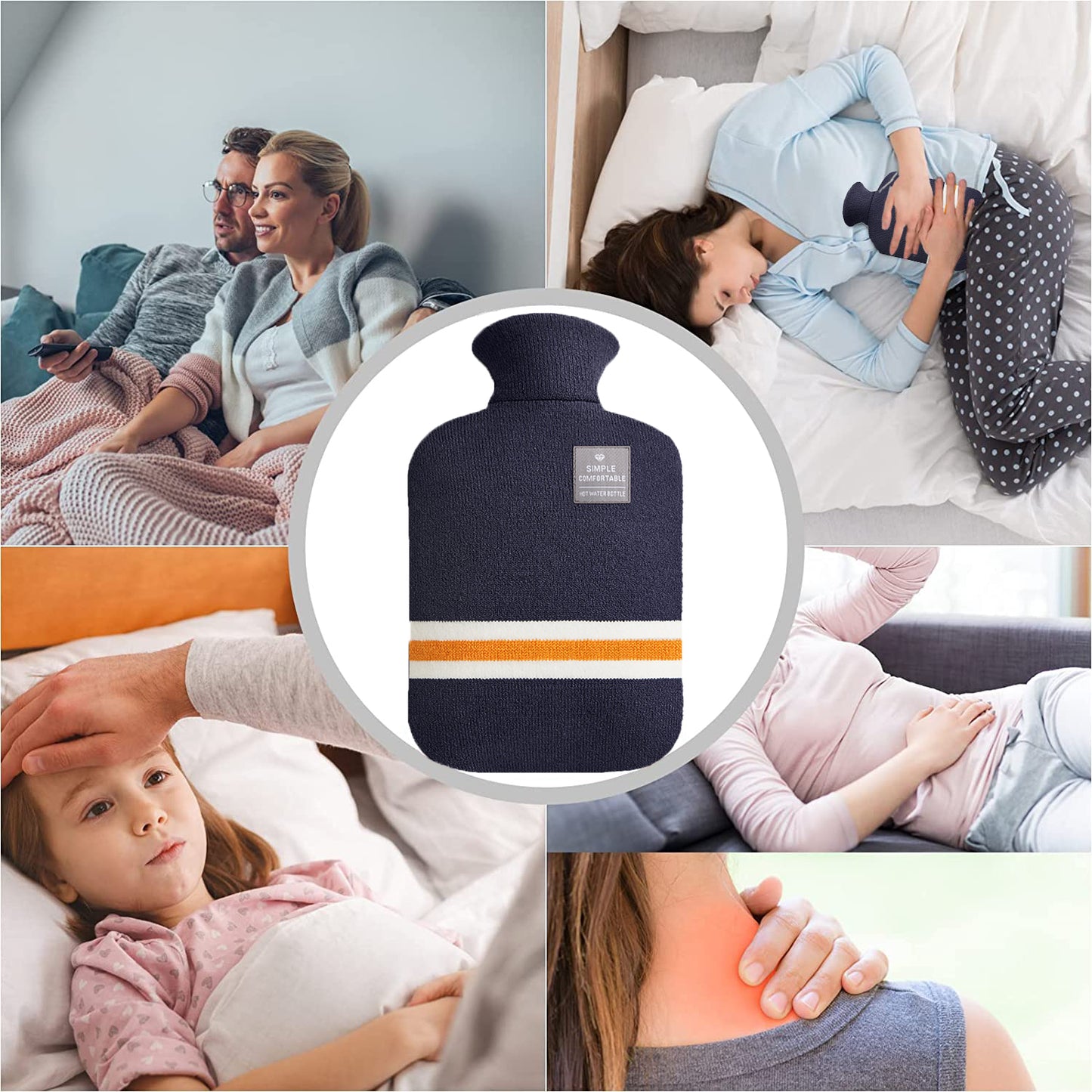 2L Hot Water Bottle & Cold Pack with Striped Cover