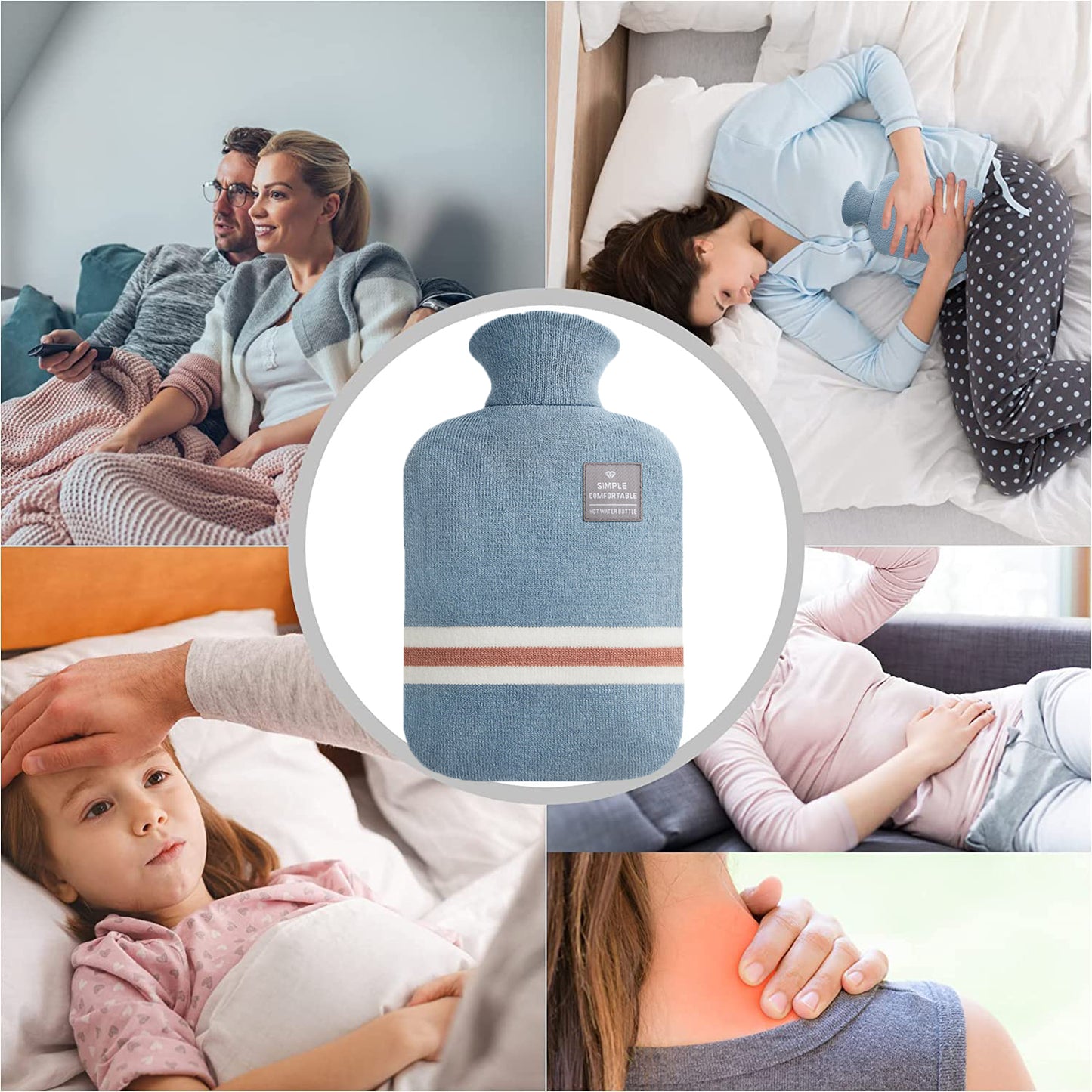 2L Hot Water Bottle & Cold Pack with Striped Cover