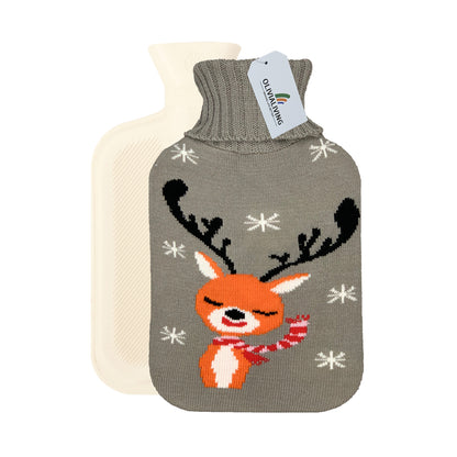 OliviaLiving 2L hot water bottle with Christmas Deer cover