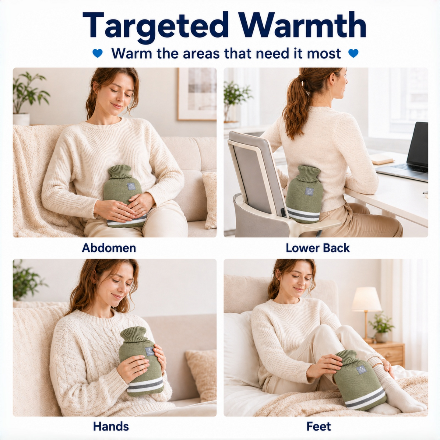 1L Hot Water Bottle with Striped Knit Cover – Compact PVC Hot Water Bag for Everyday Warmth & Comfort
