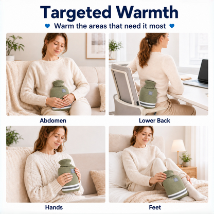 1L Hot Water Bottle with Striped Knit Cover – Compact PVC Hot Water Bag for Everyday Warmth & Comfort