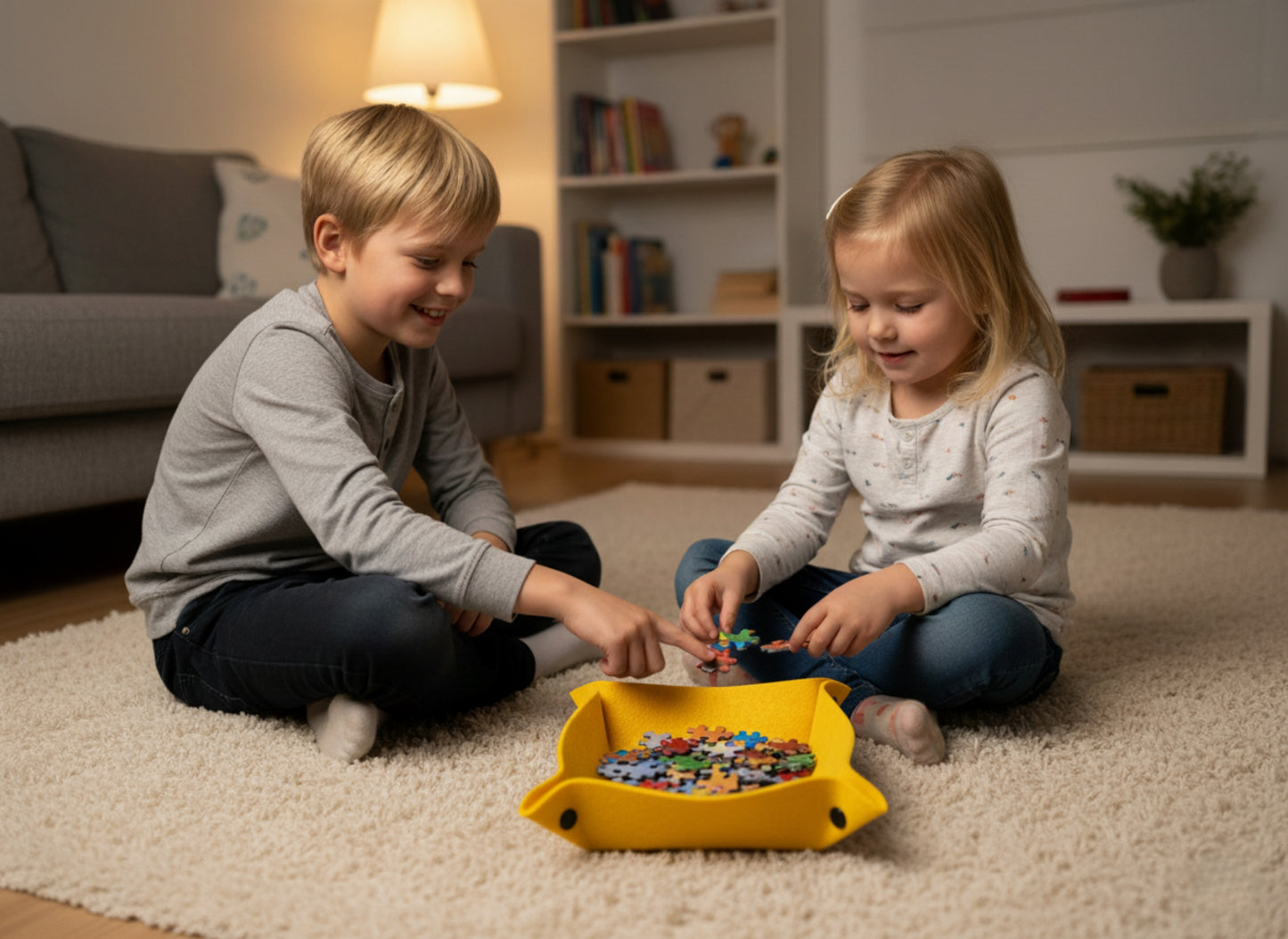 Felt Valet Tray Set (6-Pack) – Foldable Felt Desk Organizer Basket for Home, Office