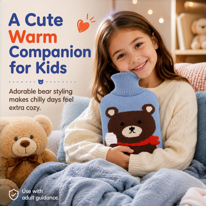 2L Hot Water Bottle with Bear Knit Cover