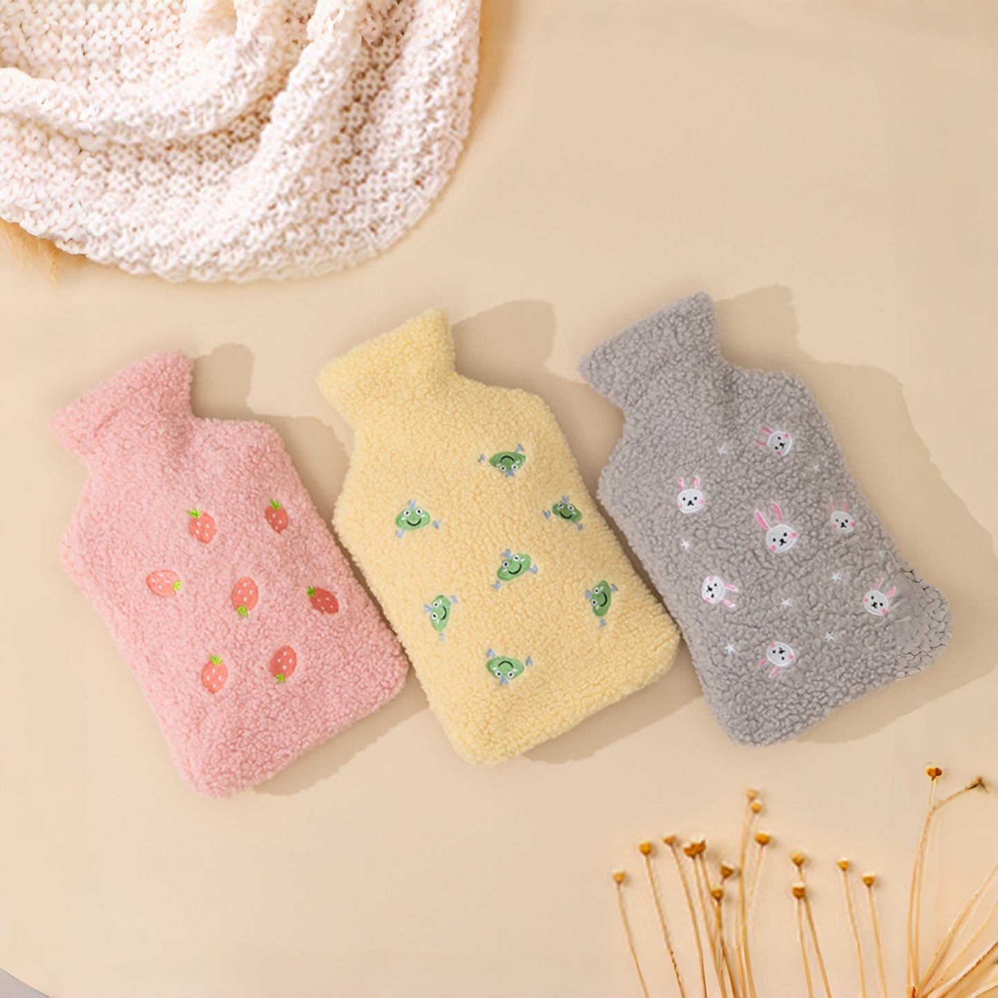 Hot Water Bottle with Flannel Cover for Pain & Comfort, 1700ML - OliviaLiving