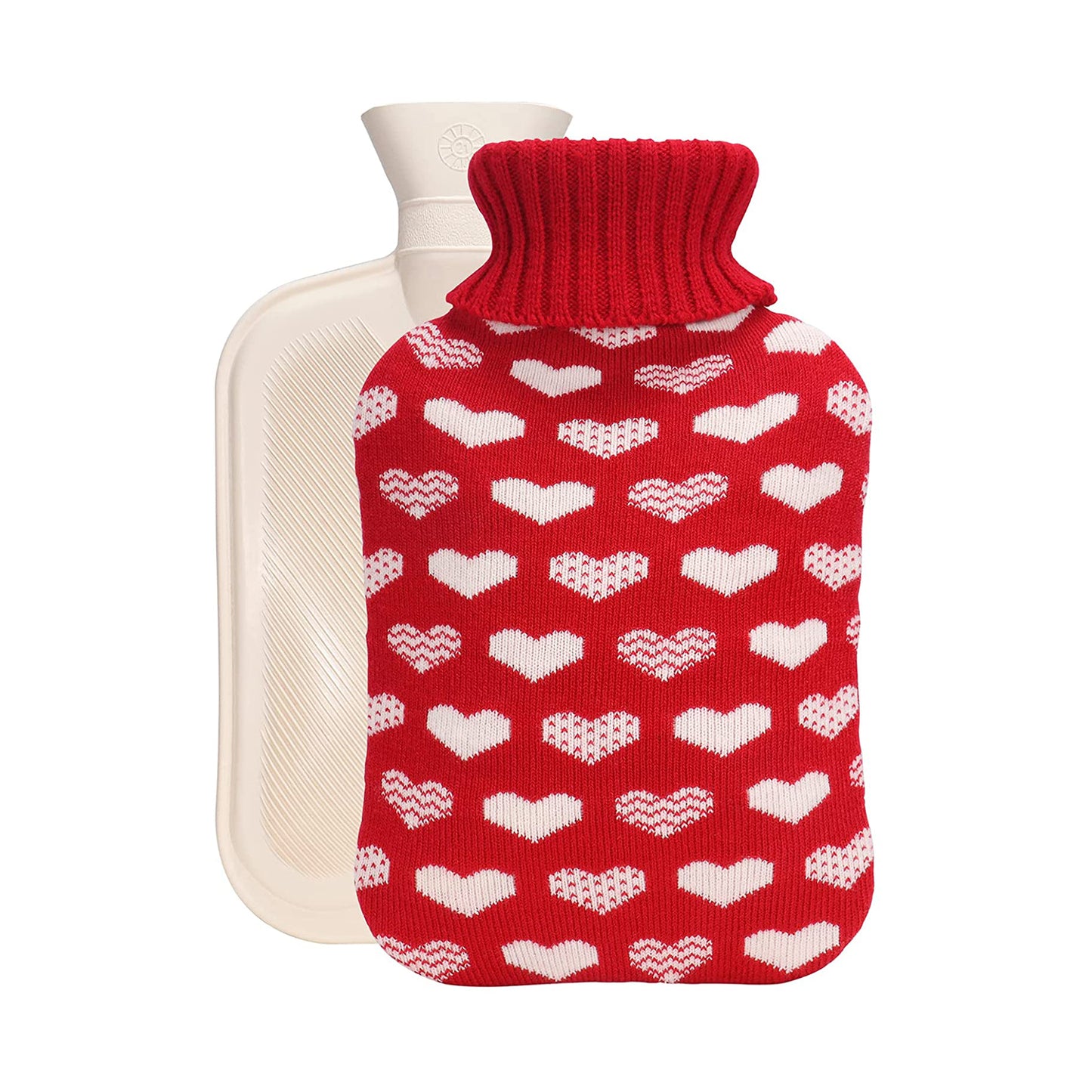 OliviaLiving Hot Water Bottle with Love Pattern Cover for Pain Relief, 2L