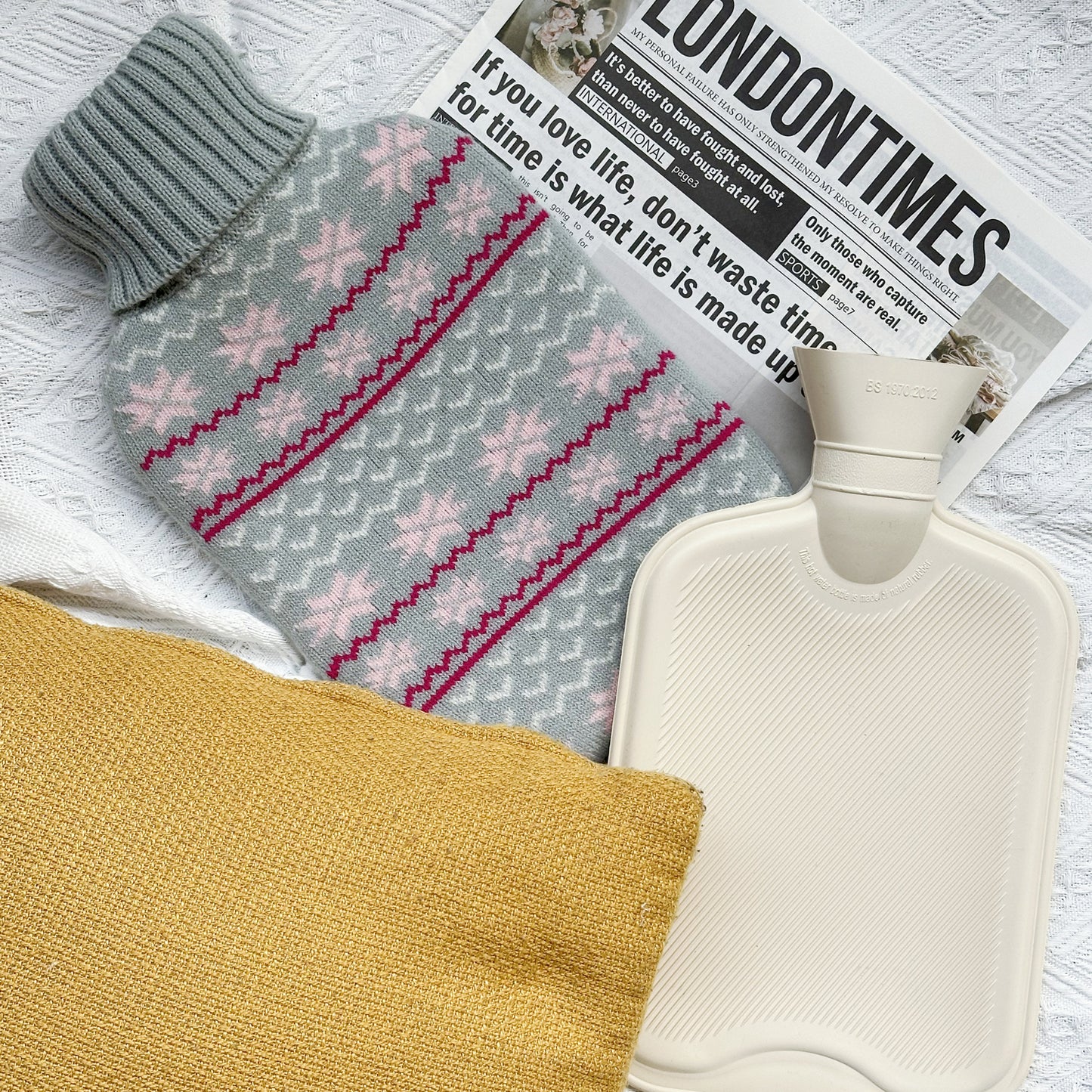 2L Hot Water Bottle with Classic Snowflake Knit Cover