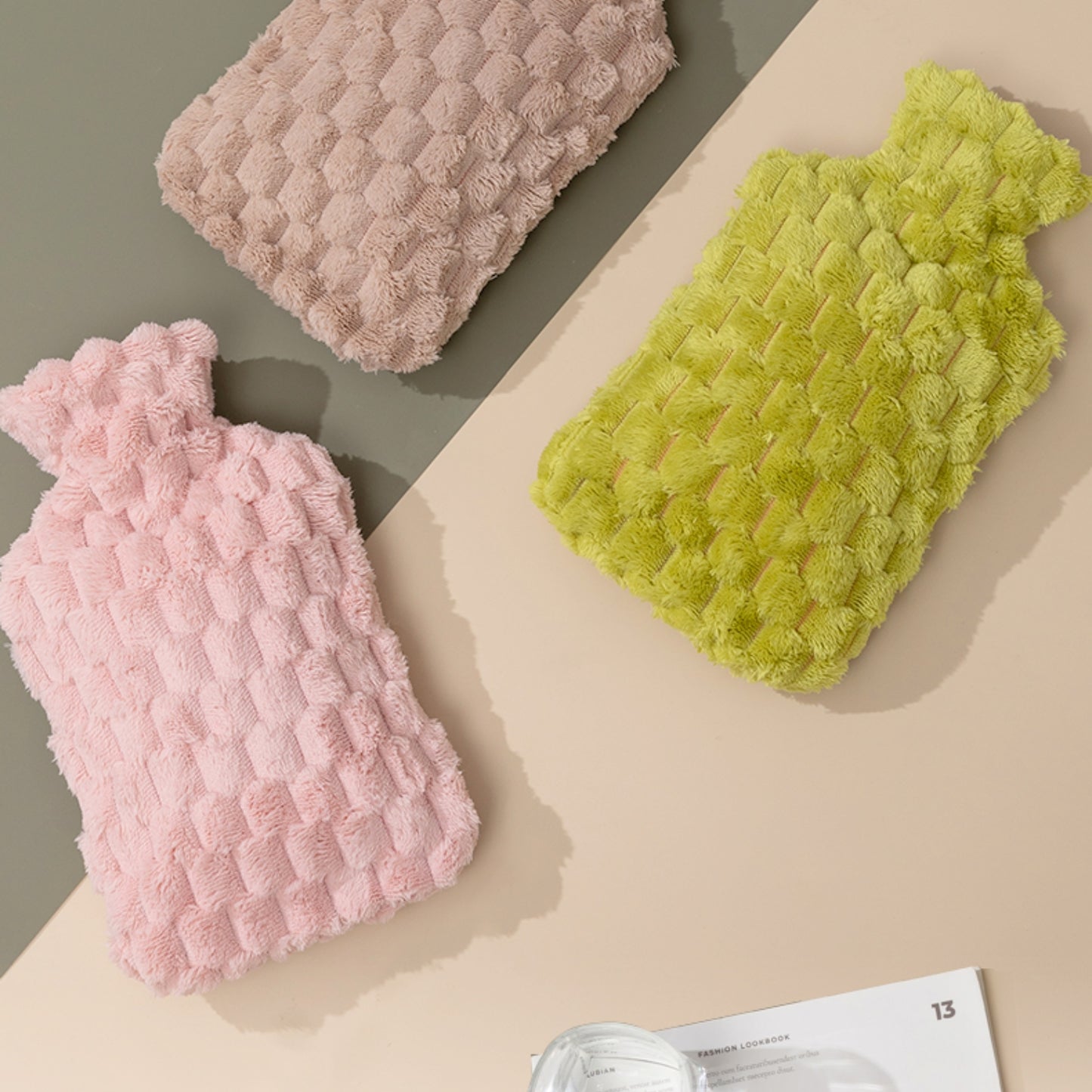 Hot Water Bottle with Velvet Plaid Cover for Pain & Comfort, 1700ML - OliviaLiving