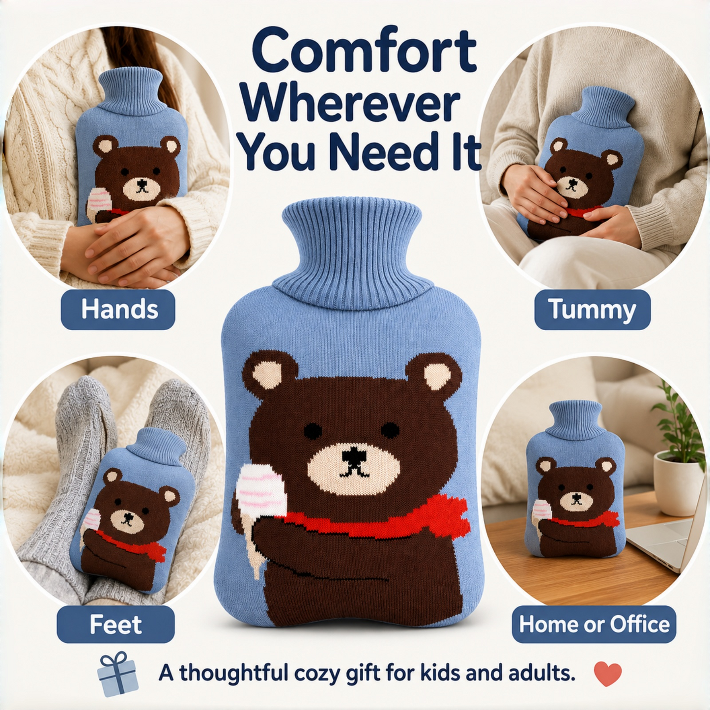 2L Hot Water Bottle with Bear Knit Cover
