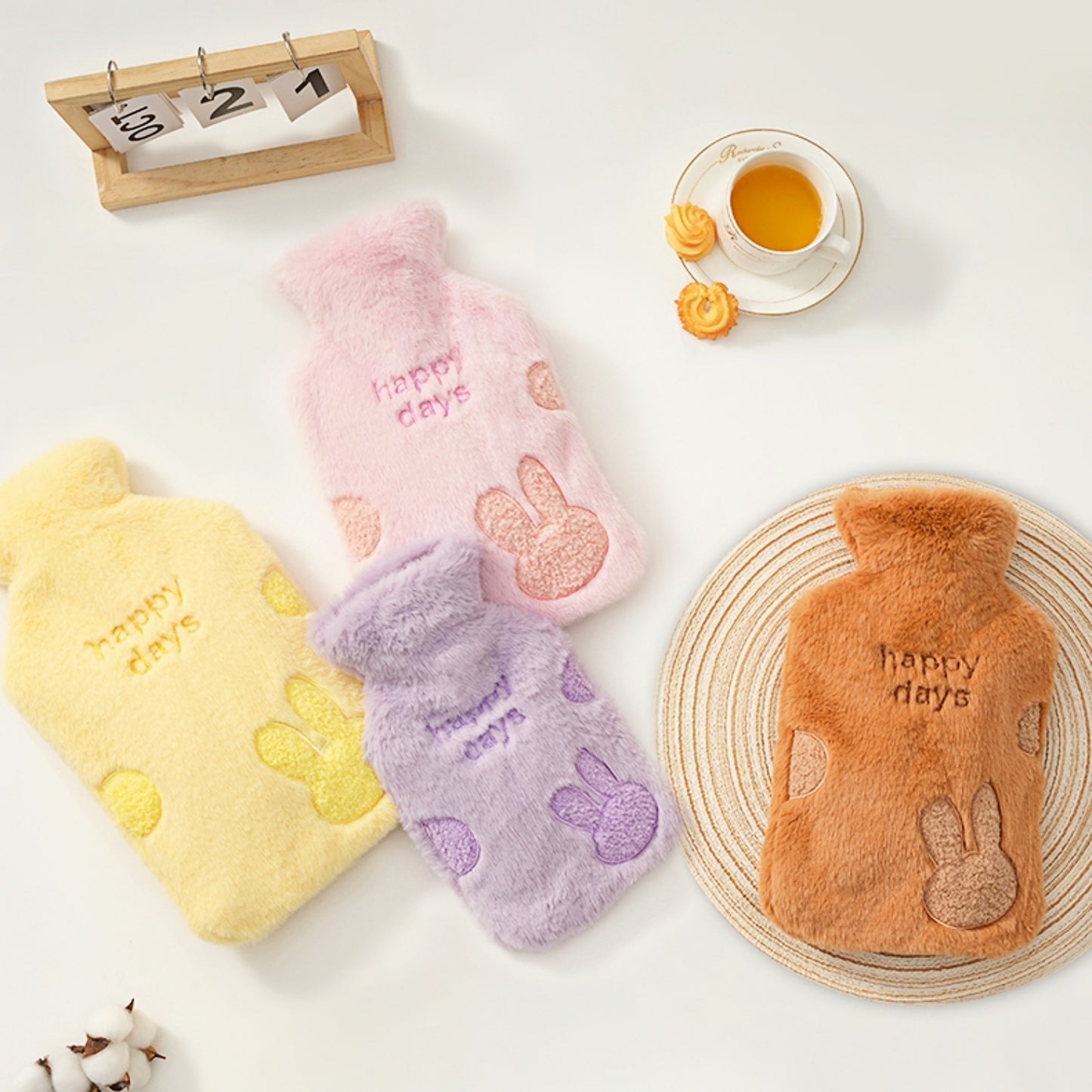 Hot Water Bottle with Imitation rabbit fur Cover for Pain & Comfort, 1700ML - OliviaLiving