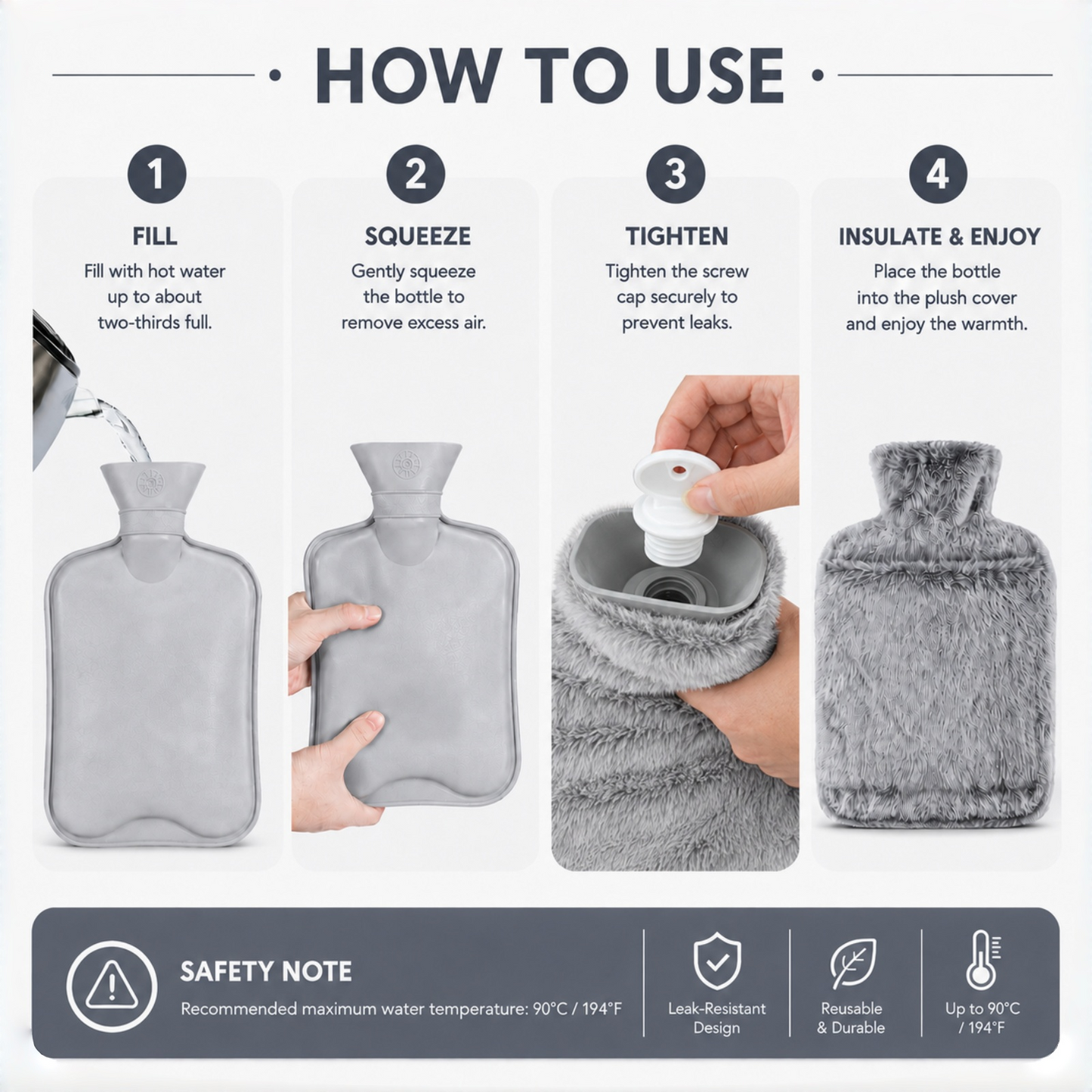 2L Hot Water Bottle with Hand Pocket & Soft Plush Cover