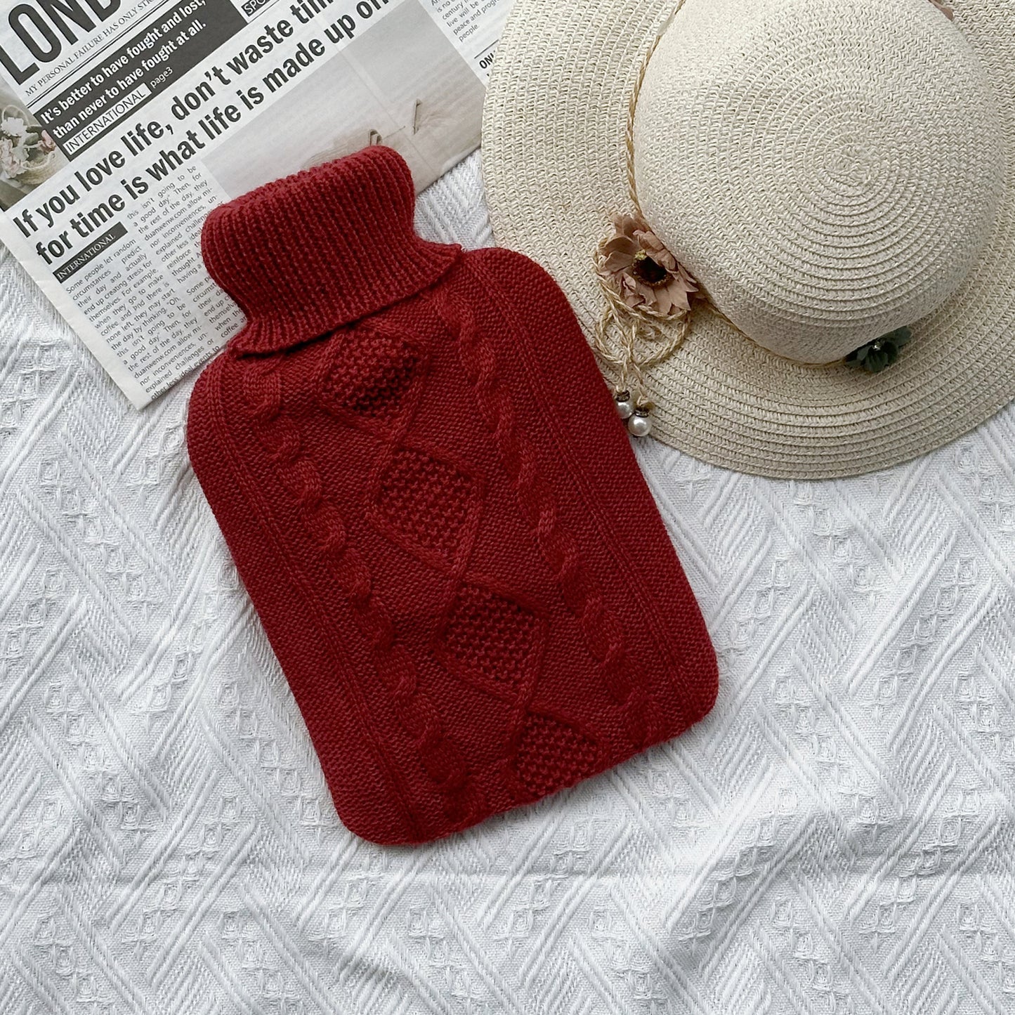 OliviaLiving Classic Knitted Cover Hot Water Bottle for Winter Nights, 2L