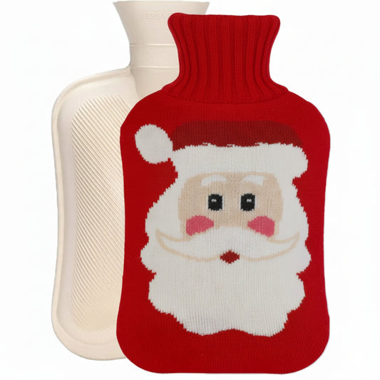 Cozy Nights Hot Water Bottle with Santa Claus Knitted Cover, 2L