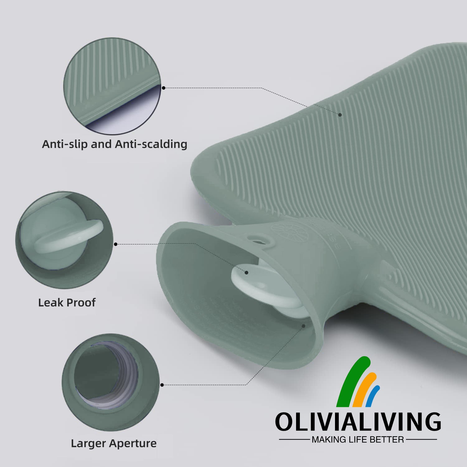 OliviaLiving hot water bottle for menstrual cramps and pain relief