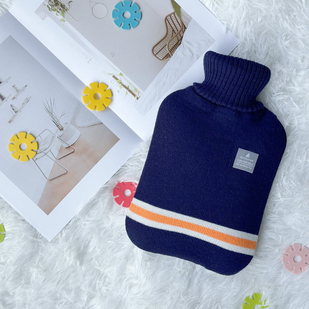OliviaLiving Classic 2L hot water bottle in Navy Blue striped cover