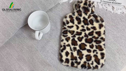 2L Hot Water Bottle with Plush Leopard Cover